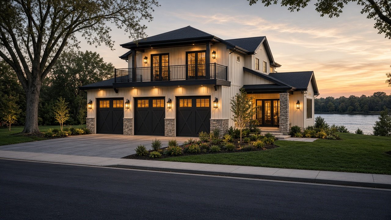 Fox Haven concept — Drive-up at dusk