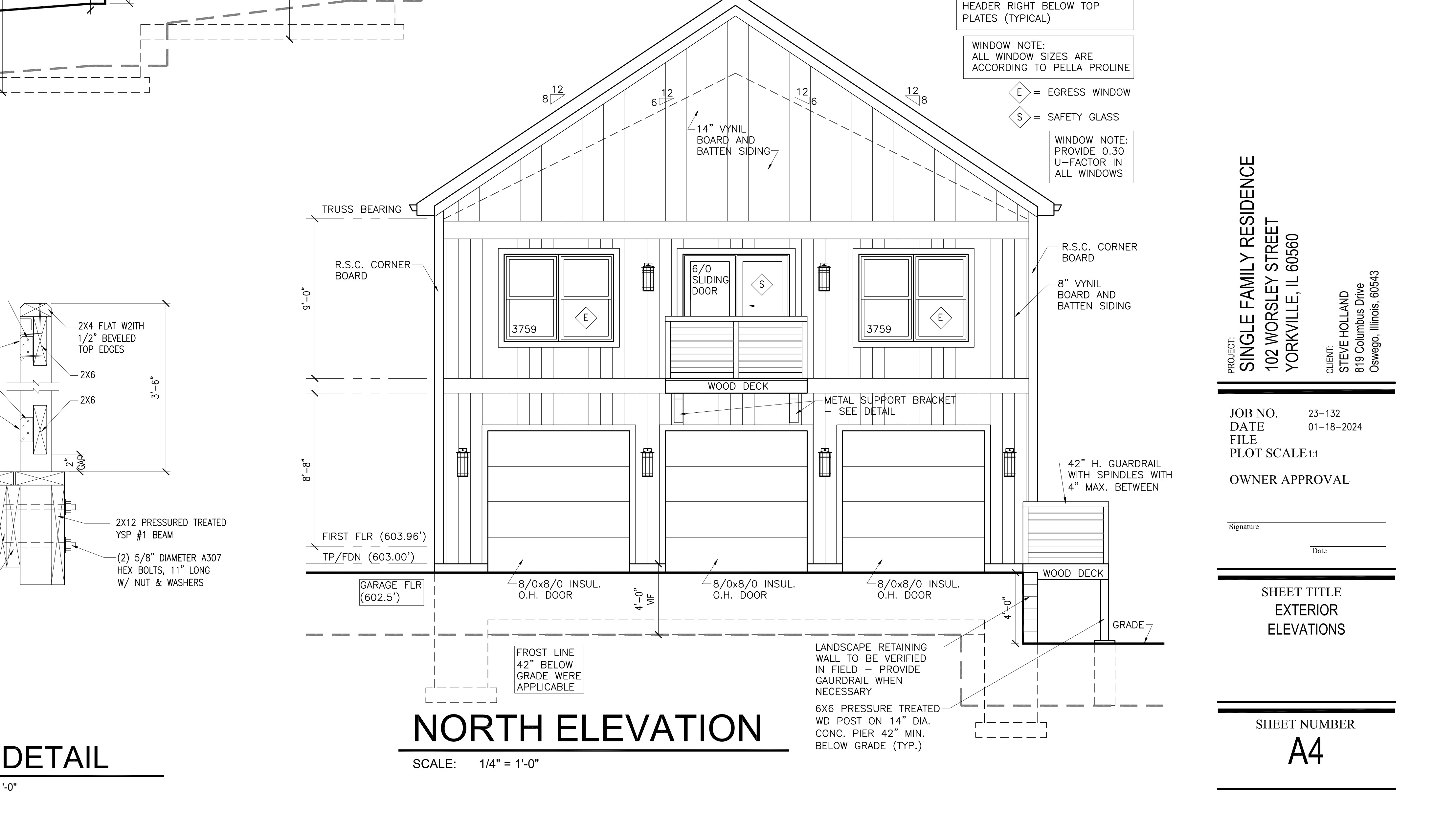 Fox Haven front elevation blueprint – North view showing garage and entry